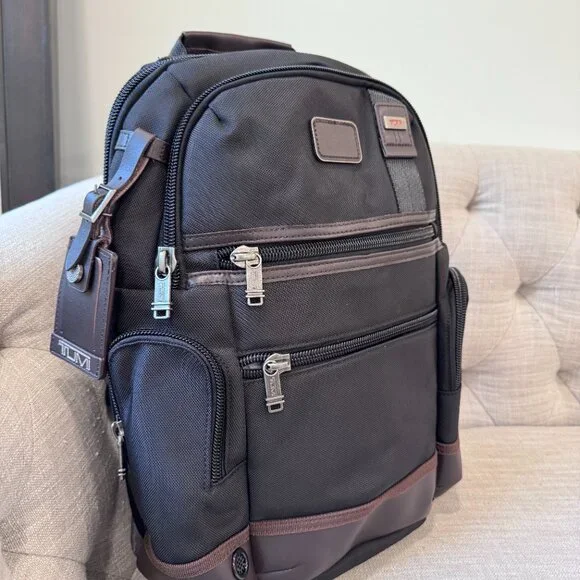 Tumi alpha bravo knox black with brown leather backpack
